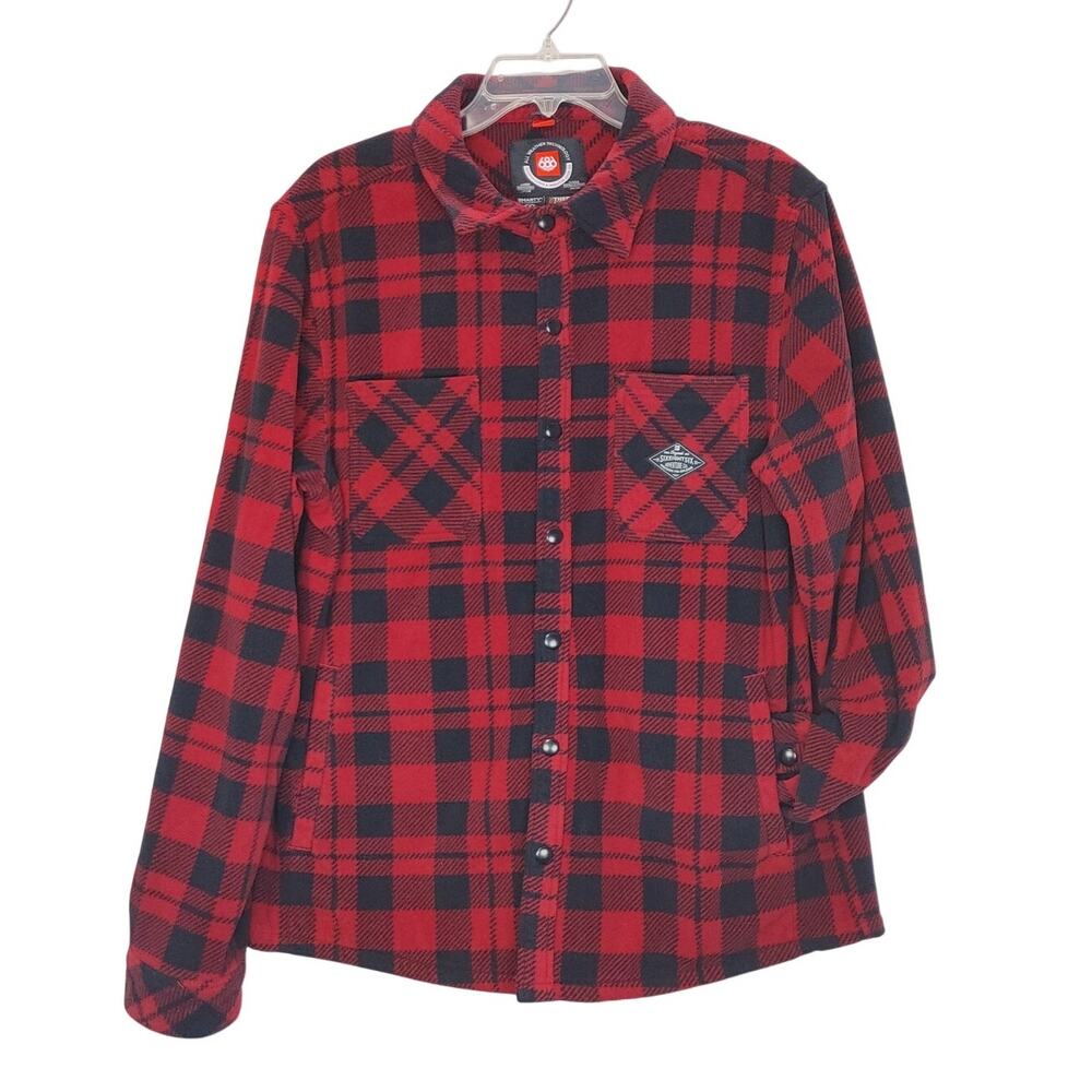 686 Sierra Fleece Flannel Shirt Jacket Oxblood Plaid Snap Button Mens Large